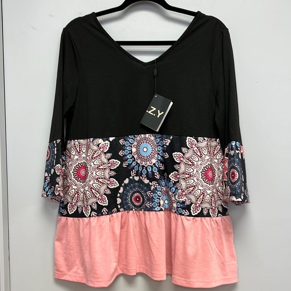 NWT C.O.Z.Y 3/4 Sleeve Ruffled Shirt